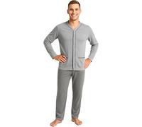 Leedya Pigiama Uomo Lungo in Cotone Invernale Interlock 100% - Stile e Comfort - Pigiama Morbido per Le Notti Invernali - Polsini No Stress (TG XL - 928 Cardigan Grigio)