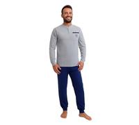 Leedya Pigiama Uomo Lungo in Cotone Jersey 100% Pettinato - Stile e Comfort in Ogni Dettaglio - Pigiama Leggero per Le Notti Estive - Polsini No Stress (IT, Testo, M, Regular, Regular, 957 - Grigio)