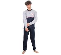 Leedya Pigiama Uomo Lungo in Cotone Jersey 100% Pettinato - Stile e Comfort in Ogni Dettaglio - Pigiama Leggero per Le Notti Estive - Polsini No Stress (IT, Testo, S, Regular, Regular, 811-Jeans)