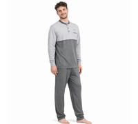 Leedya Pigiama Uomo Lungo in Cotone Jersey 100% Pettinato - Stile e Comfort in Ogni Dettaglio - Pigiama Leggero per Le Notti Estive - Polsini No Stress (IT, Testo, L, Regular, Regular, 811-Grigio)