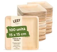 Leef 100x Piatti Quadrati in Foglia di Palma - Stoviglie monouso compostabili e naturali - 15 x 15 cm - ecologici - Piatti per feste