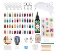 LeeFyy Kit in resina UV per principianti con lampada e stampi, resina dura super trasparente, asciugatura rapida, kit per la creazione di gioielli a basso odore, per orecchini, collane, bracciali