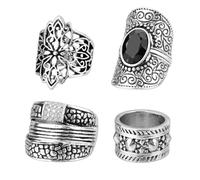 LEEGING 925 gioielli argentati puri, uomini e donne con tutti gli anelli di cristallo al suolo, con anello cavo di fiori intagliato progettato a mano