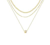 LEEGING Collana a strati da donna, Girocollo dorato placcato in oro 14K con ciondolo in rondelle e cerchio, Collana in oro zircone bicolore