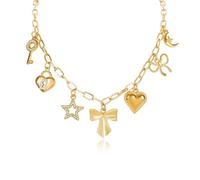 LEEGING Collana da donna in oro con ciondolo a forma di cuore, fiocco, stella e chiave