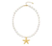 LEEGING Collana girocollo di perle con ciondolo di stelle marine da donna, Delicata catena di gioielli da spiaggia placcati in oro 14K, Collana regolabile ispirata all'oceano estivo