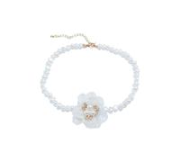 LEEGING Collana vintage con perle e fiori, con ciondolo a forma di camelia, catenina corta per clavicola bianca, girocollo alla moda per donne