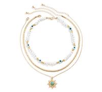 LEEGING Set di collane a strati da donna-Catena d'oro con ciondolo per occhi, sole e perle con ciondoli girocollo