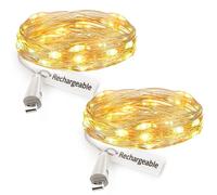 leegoal Luci a Catena Ricaricabili USB, 2m 20 LED Luci a Batteria, Filo Rame Impermeabile Camera Matrimonio Natale Festa DIY Decor(Bianco caldo, Confezione da 16)