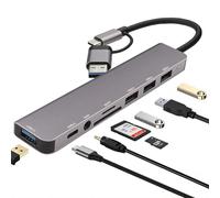 Leehitech Hub USB C, USB C + USB3.0 a RJ45 multi adattatore con 2 USB 3.0 + 2 USB 2.0 + lettore di schede SD/TF + AUX da 3,5 mm + tipo C femmina: per M1/M2 MacBook, iPad Pro, MacBook Pro Chromebook,