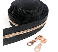 Leekayer 5# Cerniere a spirale in nylon metallizzato oro rosa 9.1m Nastro nero con 25 pezzi di cursori in oro rosa per cucito fai-da-te(nero)