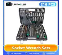 Leekooluu 216PCS 1/4 "3/8" 1/2 "Set di chiavi a bussola con chiave a cricchetto a 24 denti per la riparazione di motociclette automobilistiche e la casa