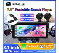 Leekooluu 8.1 pollici moto Smart Player portatile Carplay Android Auto IP68 schermo impermeabile con registrazione in Loop DVR 2 telecamere