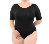 LEELA LAB Body Donna Taglie Forti, con Maniche Corte, Scollo a Barchetta e Chiusura Regolabile, Realizzato con Tecnologia Seamless Senza Cuciture - Made in Italy (Black, XXXL)