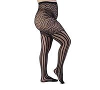 LEELA LAB, Collant Donna Curvy a Rete Made in Italy, Calze a Rete Taglie Forti, Ideali per Ogni Occasione, Fantasia Lines & Chevron, Colore Nero, Taglia 7