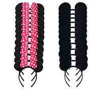 LEEMASING 24 Pack Mouse Costume Deluxe Tessuto Orecchie Fascia Ragazzi Ragazze Compleanno Capelli Accessori Baby Shower Copricapi Bomboniere Decorazioni (Nero Rosa Rosso)