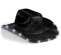 LEEMASING Cappello da cowboy unisex Light Up LED lampeggiante Brim Fun Light Up Hat per matrimonio Prom Birthday Party Halloween Natale (Nero)