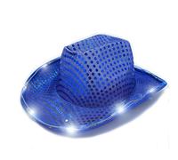 LEEMASING Cappello Led Cowboy Sequin Party Cap Lampeggiante Luce Up Danza Festa Cowboy Per Natale Halloween Compleanno Festa di Nozze (Blu)