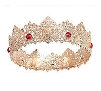 LEEMASING King Men Gold Tiara Corona Imperiale Medievale Fascia di Cristallo Costumi Da Concorso Per Matrimonio Halloween Faire Costume Compleanno Musica Festival Accessori Per Capelli M