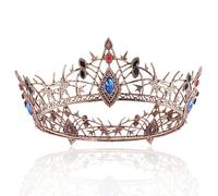 LEEMASING King Queen, corona in metallo con strass, corona per balli, teatri, compleanni, celebrazioni, Halloween, cosplay (bronzo)