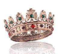 LEEMASING Royal Crown - Corona di capelli da uomo, in metallo, motivo principe, cerchi completi, feste di compleanno, accessori per capelli, per cosplay gala pageant quinceanera medio, strass verde,
