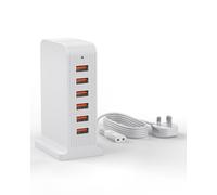 LEENFAER Caricatore USB a 6 porte 50 W Multi USB Tower stazione di ricarica per iPhone 15/15 Pro/15 Pro Max/iPhone 14/14 Pro/14 Pro Max/13 Pro/13 Pro Max/Android/Samsung/iPad, ecc (bianco)