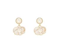 Leeniuniu Orecchini vintage a goccia con perle a forma di fiore, orecchini pendenti con perle floreali per donne gioielli classici romantici, Large, Metallo, Nessuna pietra preziosa