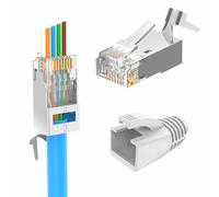 LEENUE 10 Pezzi di Connettori RJ45 Passanti Cat7, Placcato oro Cat7 Cat6A rj45 Connettore 10Gbps/600 MHz, Plug RJ45 Schermato per Cavi di Rete Solidi o a Trefoli da 23-26AWG, Elenco UL