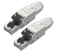 LEENUE Schermato Connettore Rj45 Senza Attrezzi Cat6A, 50u Placcato Oro Spina Lan Cat6A Senza Attrezzi,10 Gbit/S 500MHz, Per Cavi Di Posa Rigidi Cat6a Cat6 Poe, Riutilizzabile, 2 Pezzi