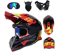 LEENY Caschi da Motocross Adulti, Stile UFO off-Road Sport Casco da Moto Set con Occhiali Maschera Guanti, BMX Caschi da Cross Motocicletta ATV MTB Downhill Enduro Racing Casco,M(56~57cm)