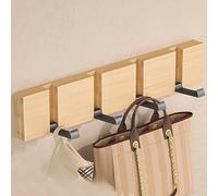 Leeonway Appendiabiti da Parete,Flip Attaccapanni da Parete,Legno Attaccapanni Muro Scaffale Appendiabiti,Attaccapanni da Muro Moderno,con 4/5/6 Ganci Ribaltabili,per Cameretta,Ingresso