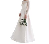 Leeonway Vestito da Sposa Donna,Abito da Sposa Bianco,Elegante semplicità Abito da Sposa,Abito da Sposa Bianco per Matrimonio Civile,Strascico,Pizzo,per Spiaggia,Chiesa,Giardino,Sposa
