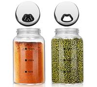 LEEPAT Barattoli per spezie con coperchio girevole, 2 pezzi in vetro borosilicato da 150 ml con 4 tipi di fori per spezie
