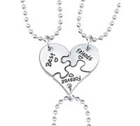 LEEQ 1 set Collane Puzzle e Portachiavi in Acciaio Inossidabile con Incisione - Gioielli Regalo per Donne e Ragazze(tre buoni amici)