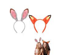 LEEQ 2 cerchietti con orecchie da coniglio & volpe, cerchietto per capelli, orecchie coniglio neonato, orecchie di coniglio pasquale per bambini, adulti, Pasqua, cosplay, carnaval, pasquali