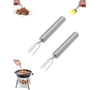 LEEQ 2 pezzi forchetta per patate con rivestimento con 3 rebbi, in acciaio inossidabile, riutilizzabile come spiedino di mais, aiuto per pelare (acciaio inossidabile)