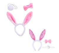 LEEQ 2 Set de Cerchietto Orecchie Coniglio - Fascia Capelli Orecchie da Coniglio Peluche, Cerchietti Coniglio Coda Coniglietta Papillon Pasqua, Bambini Adulti Cosplay Accessori Costume(6pcs)