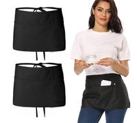 LEEQ 2pcs Grembiule da Cameriera Sala - Grembiuli da Cucina con 3 Tasche Macchie di Olio d'Acqua Ristorante Barman Chef Cameriere Grembiule Bar Impermeabile per Uomo/Donna, Nero