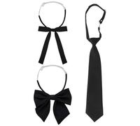 LEEQ 3 pezzi da donna, cravatta regolabile per ragazze, cravatte nere da donna, cravatte lunghe, cravatta uniforme JK, elastico preannodato lucido effetto seta, per ragazze, laurea, matrimonio, Nero