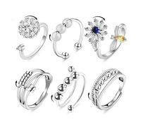 LEEQ Anello Regolabile da Donna - 6pcs Anelli per Donna, Anelli Donna Argento 925, Adjuster Anelli Donna, Zirconia Anello Antistress per Donne e Ragazze per Anniversario, Matrimonio, Promessa