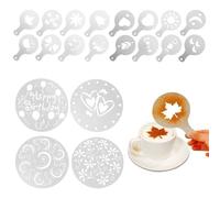 LEEQ Kit di Stencil Decorativi per Torte - 20 PCS Stencil per caffè, Stencil Cappuccino Shaker, Modello di Decorazione per caffè, Stencil per Torte Rotondi Stencil, Riutilizzabili