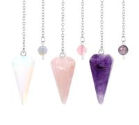 LEEQ Pendolo in Cristallo con Ametista Naturale - Pendolo di Cristallo Esagonale, Pendolo Vintage in Chakra Pietra Vera Naturale e Pendente per Divinazione Radioestesia Cristallo Terapia,3pcs