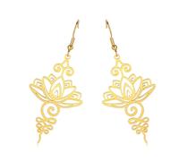 LEEQBCR 1 Paio di Orecchini Pendenti da Donna Lotus Buddha, Numero amuleto Yoga da Donna Lotus, Gioielli in Acciaio Inox Lotus Buddha (Oro)