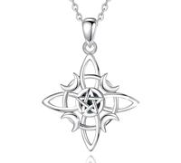 LEEQBCR 1 pezzo in acciaio inox Strega Quartetto Collana di nodi celtici con stella e mezzaluna Ciondolo geometrico da donna Gioielli d'epoca Collana da donna nodo celtico Gioielli d'argento