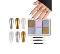 LEEQBCR 1 pezzo polvere di cromo per unghie a 6 scomparti, polvere di glitter per unghie,polvere di cromo a effetto specchio, polvere di cromo laser, polvere di effetto perla per la Nail Art