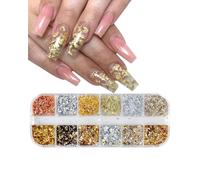 LEEQBCR 1 set da 12 scomparti di glitter olografici per unghie, glitter oro per unghie in gel, decorazione unghie ultra sottile, glitter per nail art, ideale per unghie fai da te