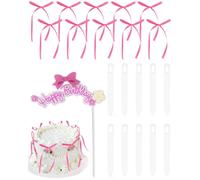 LEEQBCR 11 PCS decorazioni per torta con fiocco rosa, decorazioni per torte, per bambini, compleanni, matrimoni, anniversari, decorazioni per torte, rosa, 16 * 8 cm