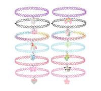 LEEQBCR 12 PCS Collane per bambini adolescenti ragazze donne, Ciondolo Charm Unicorno Arcobaleno Panda Gatto Cuore Fiore Sirena Girocollo Tattoo Stretch Elastico Nero Rosa