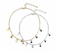 LEEQBCR - 2 Pcs Collana con stella Boho Collana con pendente a stella pentagramma catena clavicola di fascia alta, gioielli per donne e ragazze, argento dorato