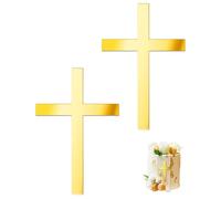 LEEQBCR 2 pezzi Topper Torta Croce Decorazione Torta Croce Dorato in Acrilico Croce per Decorazione Torta Cake Prima Comunione Matrimonio Battesimo Cresima Oro